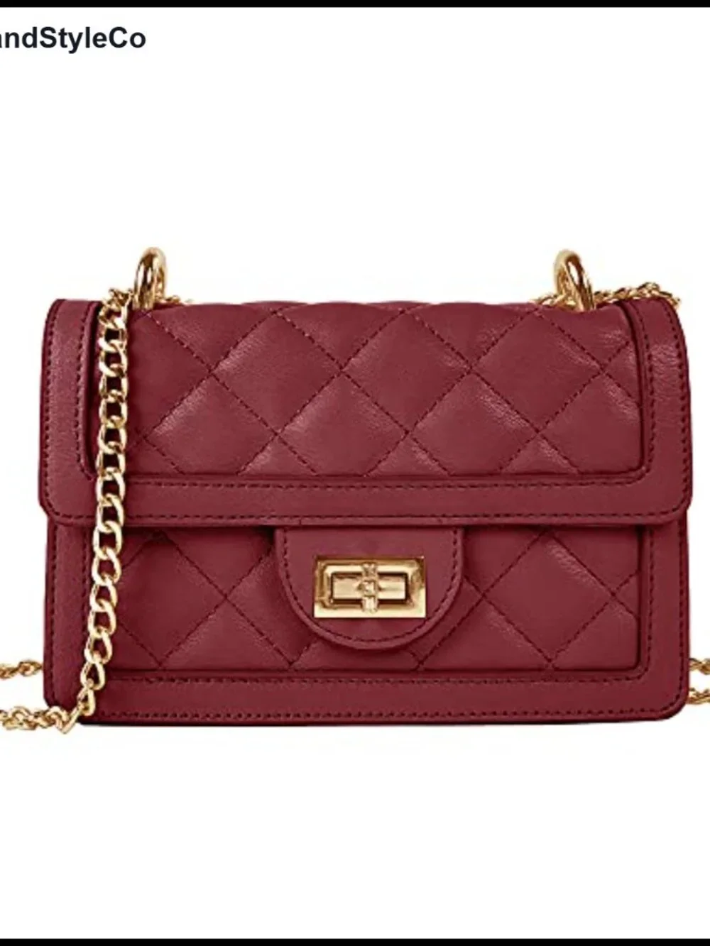 Quilted Vegan Leather Crossbody Bag with Gold Chain Strap, Small Designer